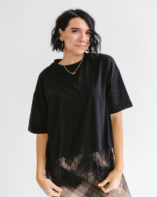 White Lace Trim Soft Lightweight Relaxed Fit Top