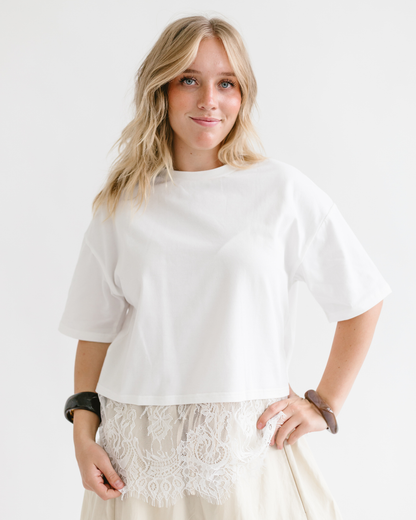 White Lace Trim Soft Lightweight Relaxed Fit Top