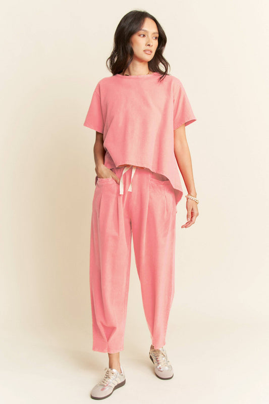 2 piece SHORT SLEEVE PLEAT TOP PANTS SET