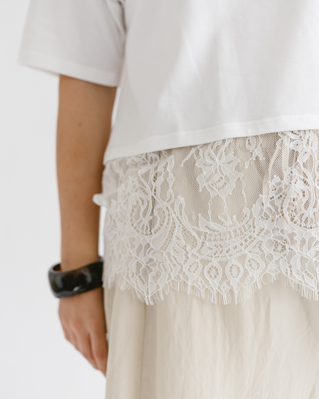 White Lace Trim Soft Lightweight Relaxed Fit Top