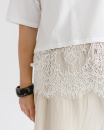 White Lace Trim Soft Lightweight Relaxed Fit Top