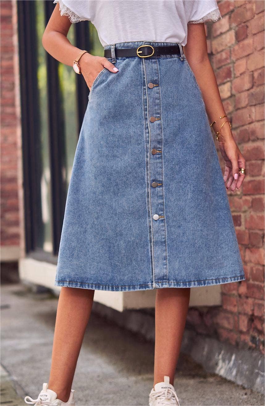 A-line midi denim skirt