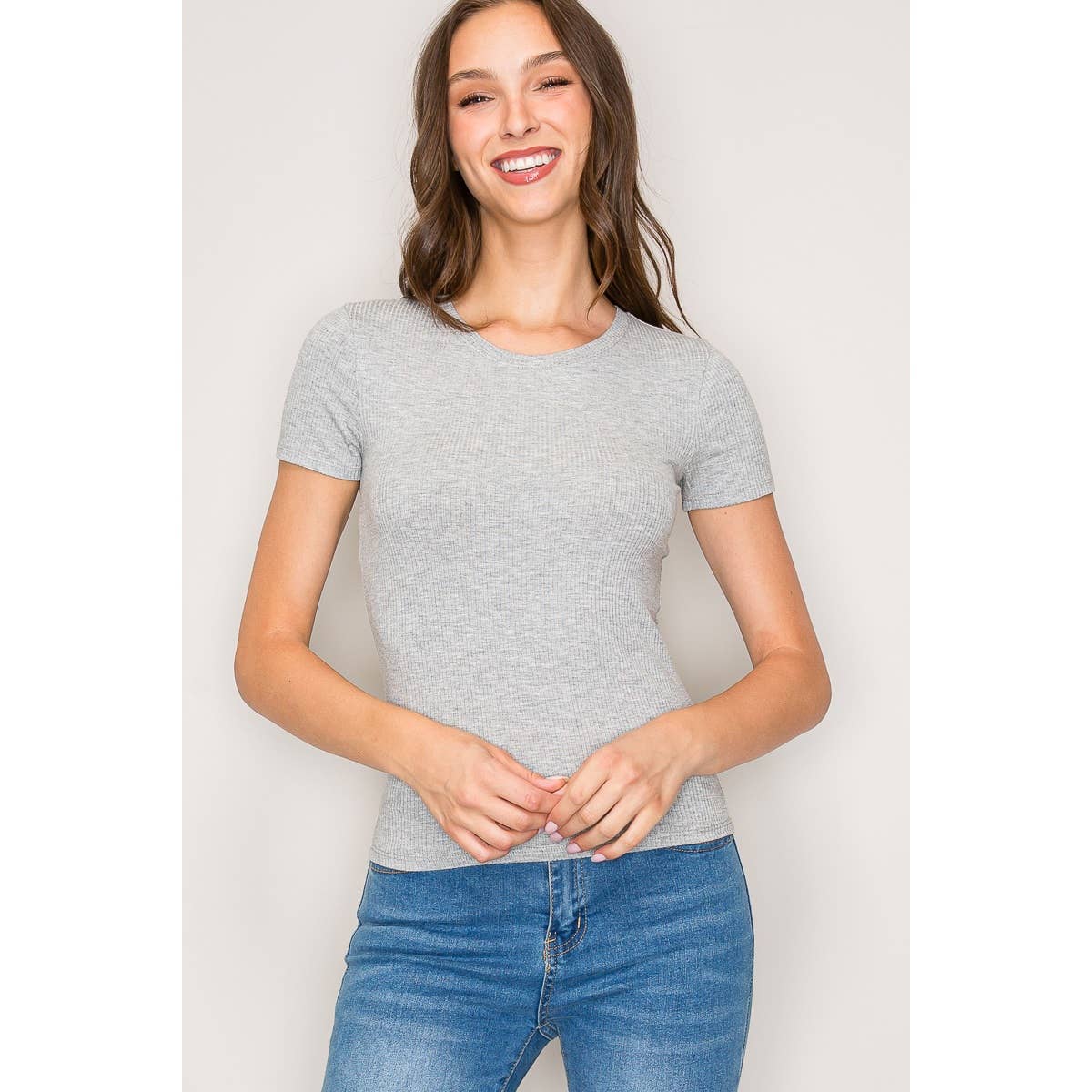 Classic Crew Neck Rayon Ribbed Short Sleeve Tee