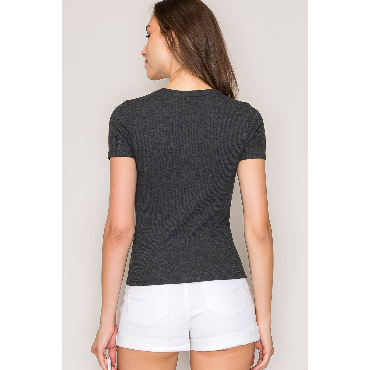 Classic Crew Neck Rayon Ribbed Short Sleeve Tee
