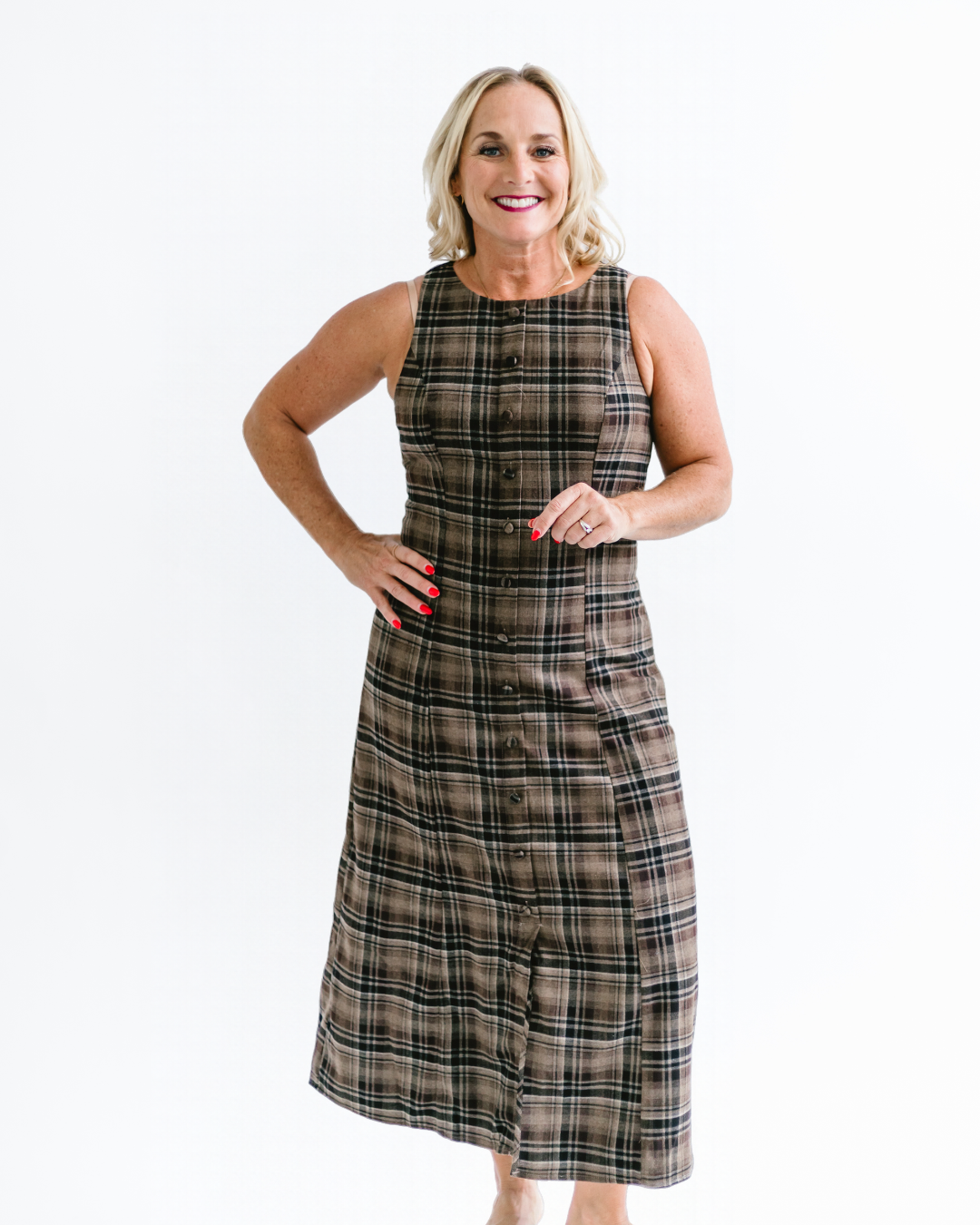 Plaid Button Front Dress