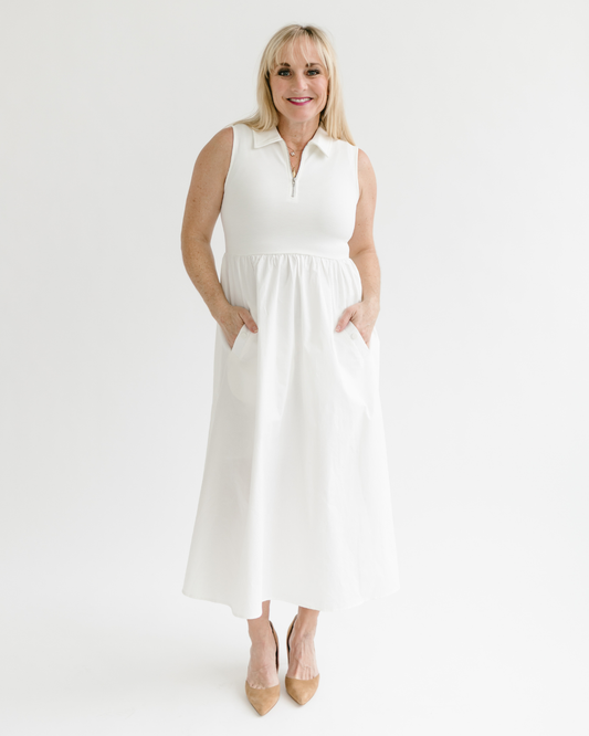 Zipper Collar Sleeveless - Midi Dress