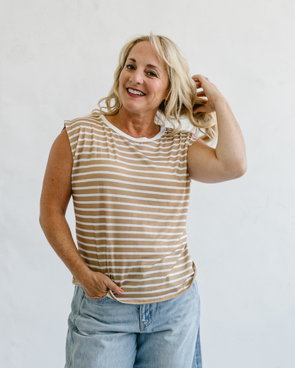 Crewneck Striped Sleeveless Tank