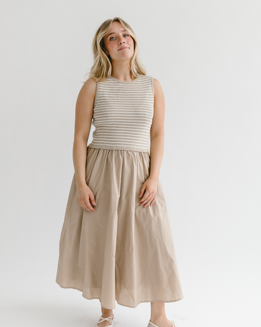 Striped Sleeveless Maxi Dress with Pockets