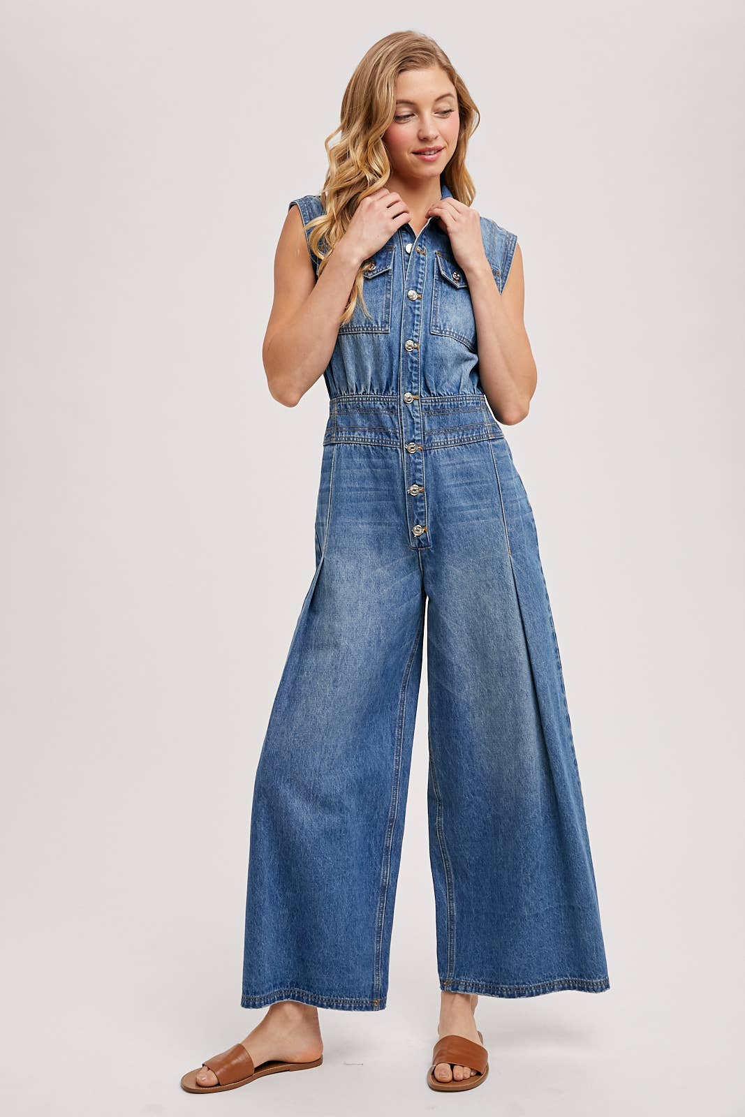 DENIM SLEEVELESS SHIRT JUMPSUIT