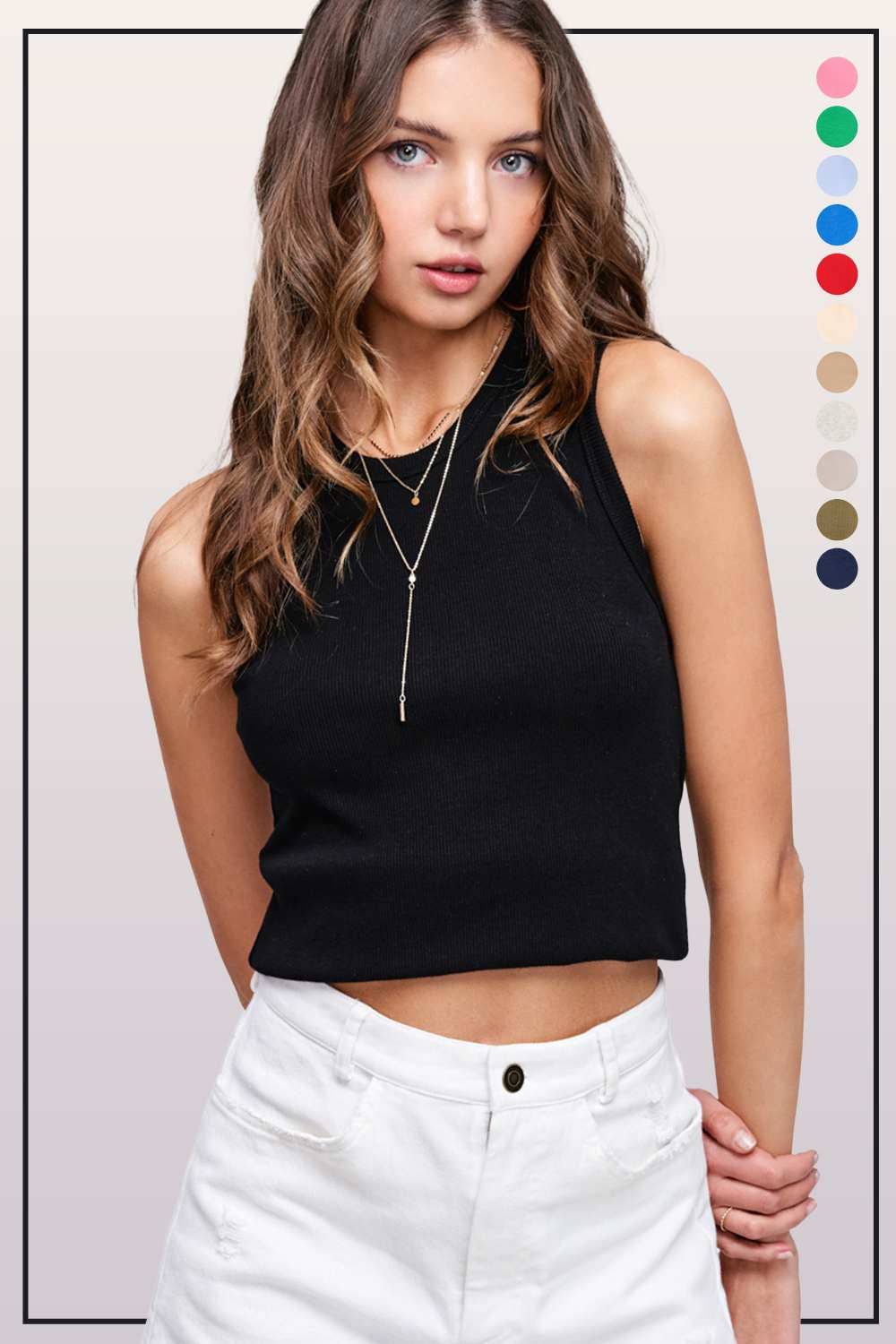 Ribbed Sleeveless Crew Neck Tank