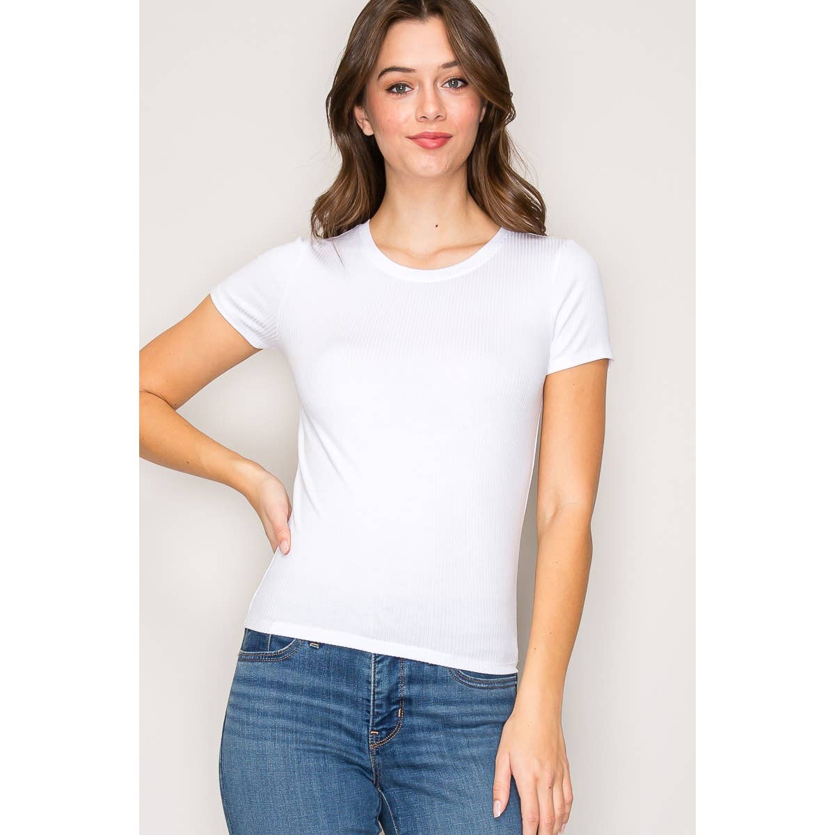 Classic Crew Neck Rayon Ribbed Short Sleeve Tee