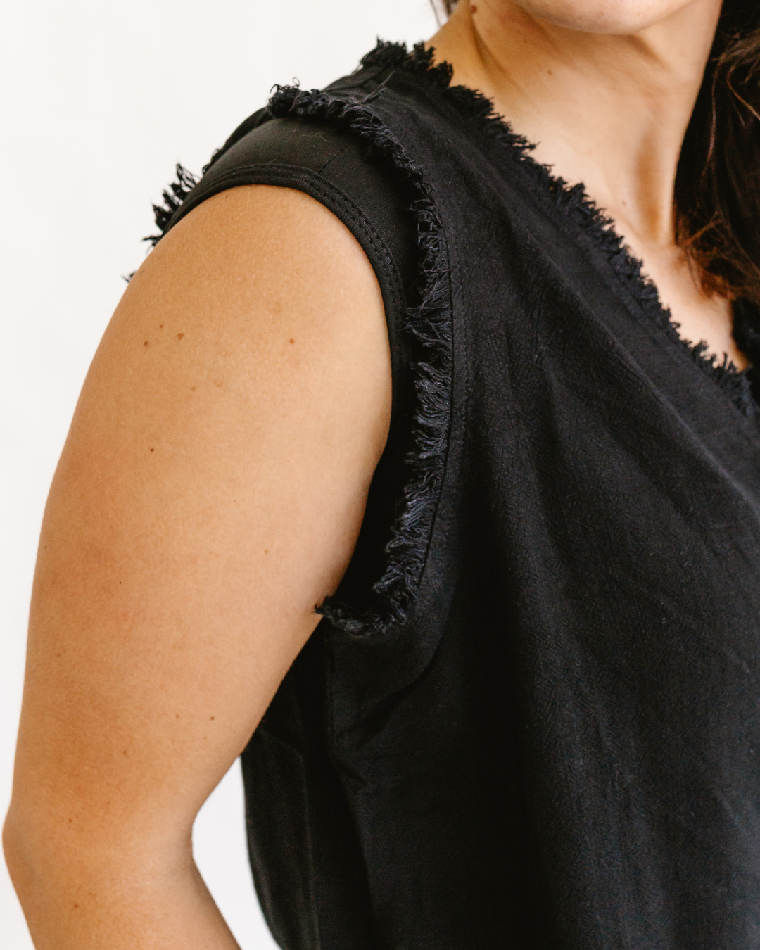 Soft Frayed Hem - Sleeveless V-neck