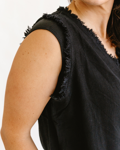 Soft Frayed Hem - Sleeveless V-neck