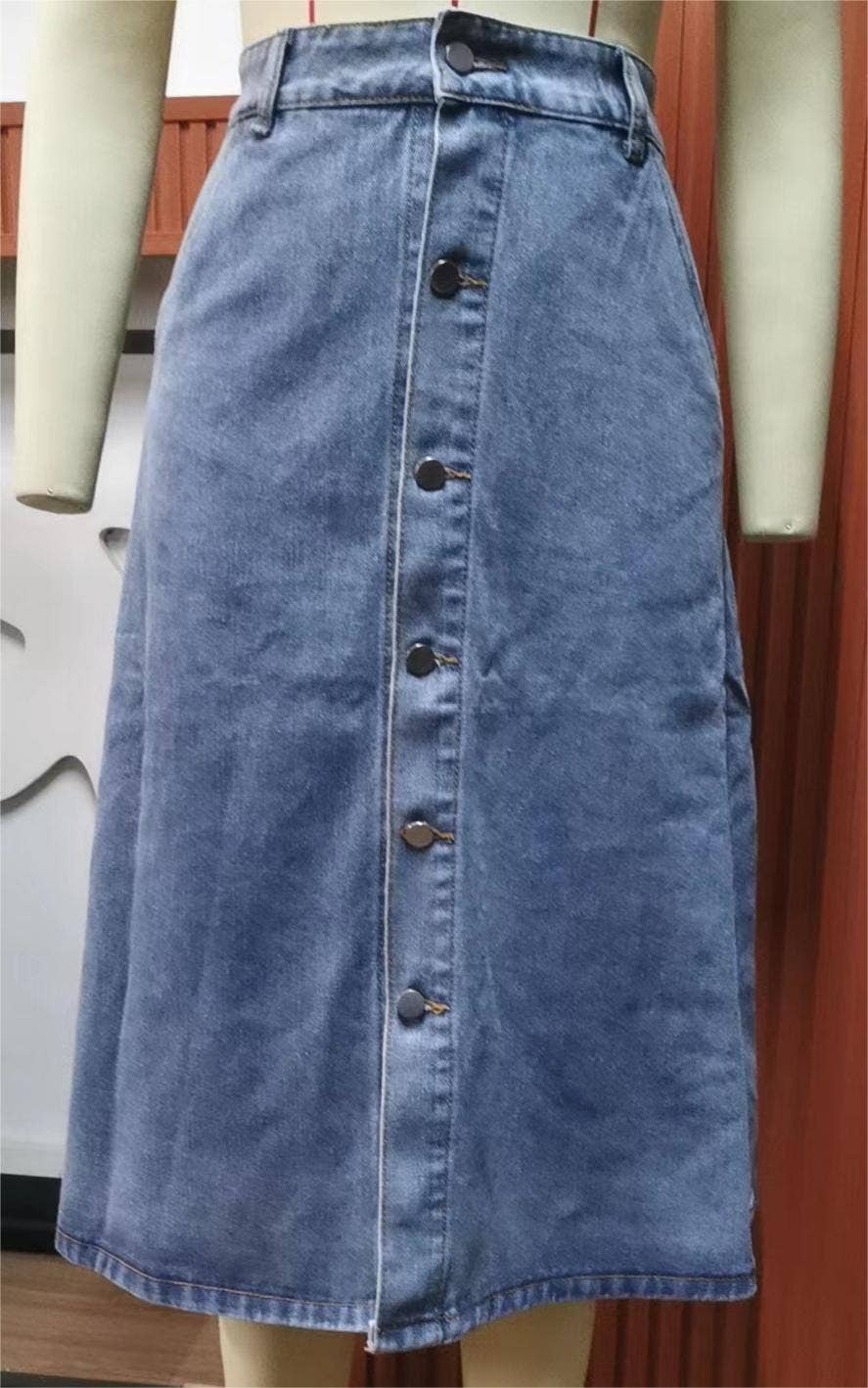 A-line midi denim skirt