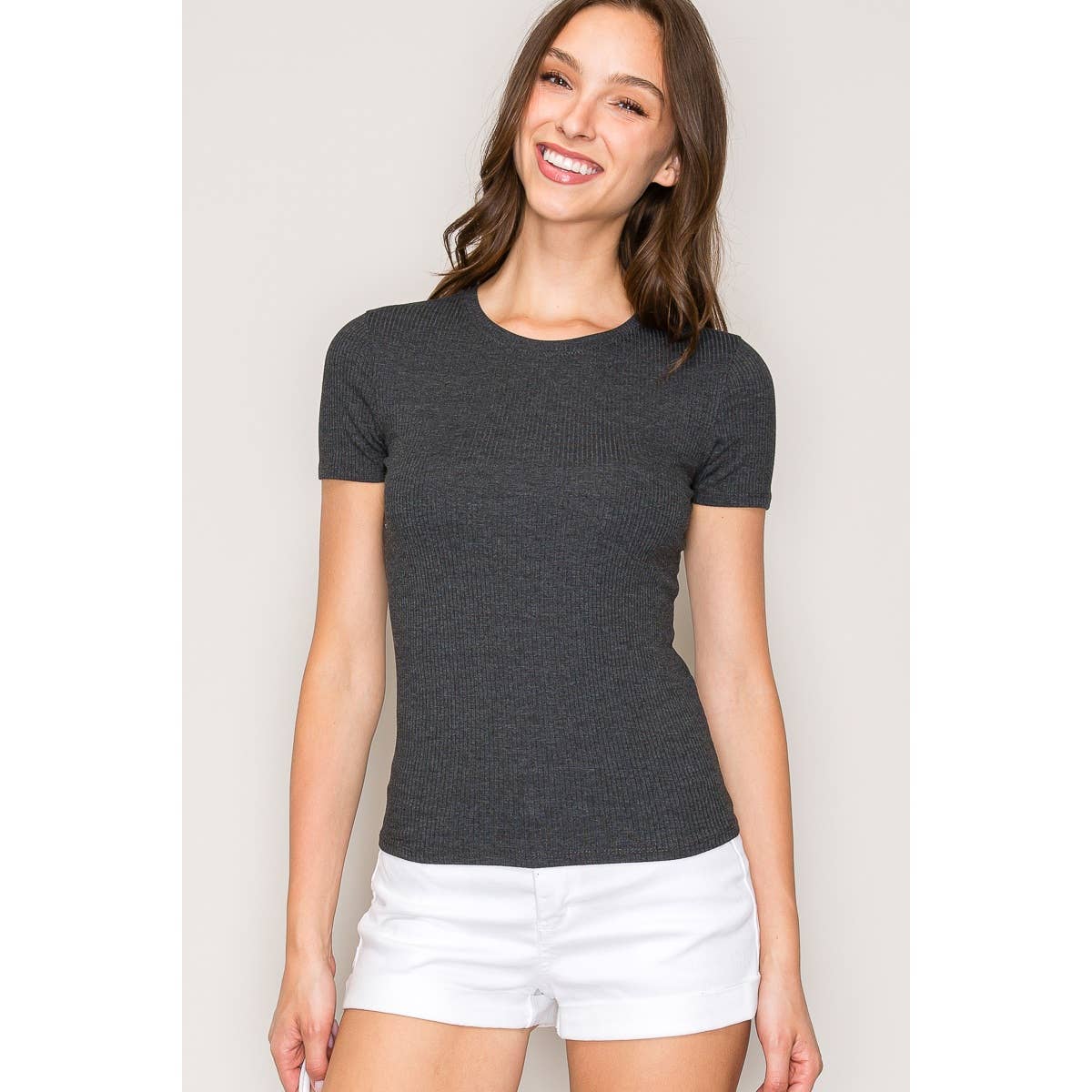 Classic Crew Neck Rayon Ribbed Short Sleeve Tee