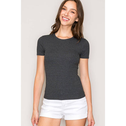 Classic Crew Neck Rayon Ribbed Short Sleeve Tee
