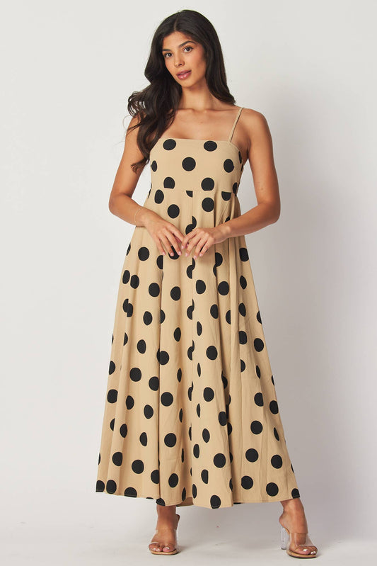 POLKA DOT PRINTED FULL LENGTH DRESS