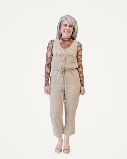 Drawstring Button Down Jumpsuit