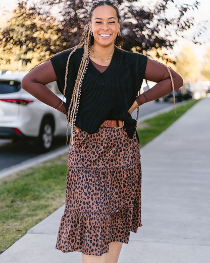 Animal Print Tiered Midi Skirt