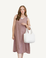  taupe maxi dress with a solid V-neck design.