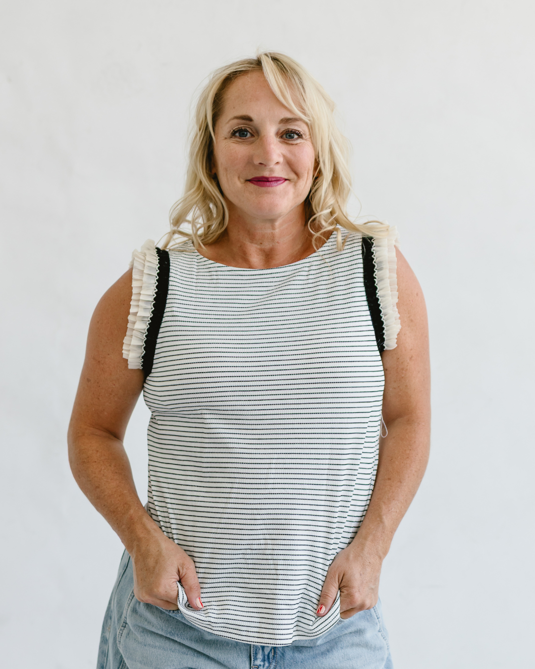 Stripe Ruffle Contrast Trim Tank Top