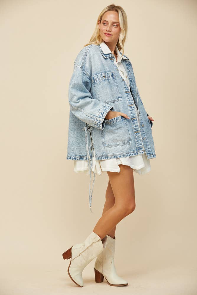 BOHO *SIDE TIE DETAIL* OVERSIZED DENIM JACKET