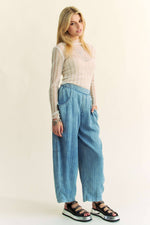 High Waist Tencel Denim Barrel Pants