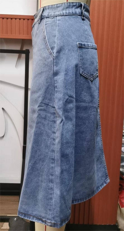 A-line midi denim skirt