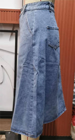 Breasted A-line midi denim skirt