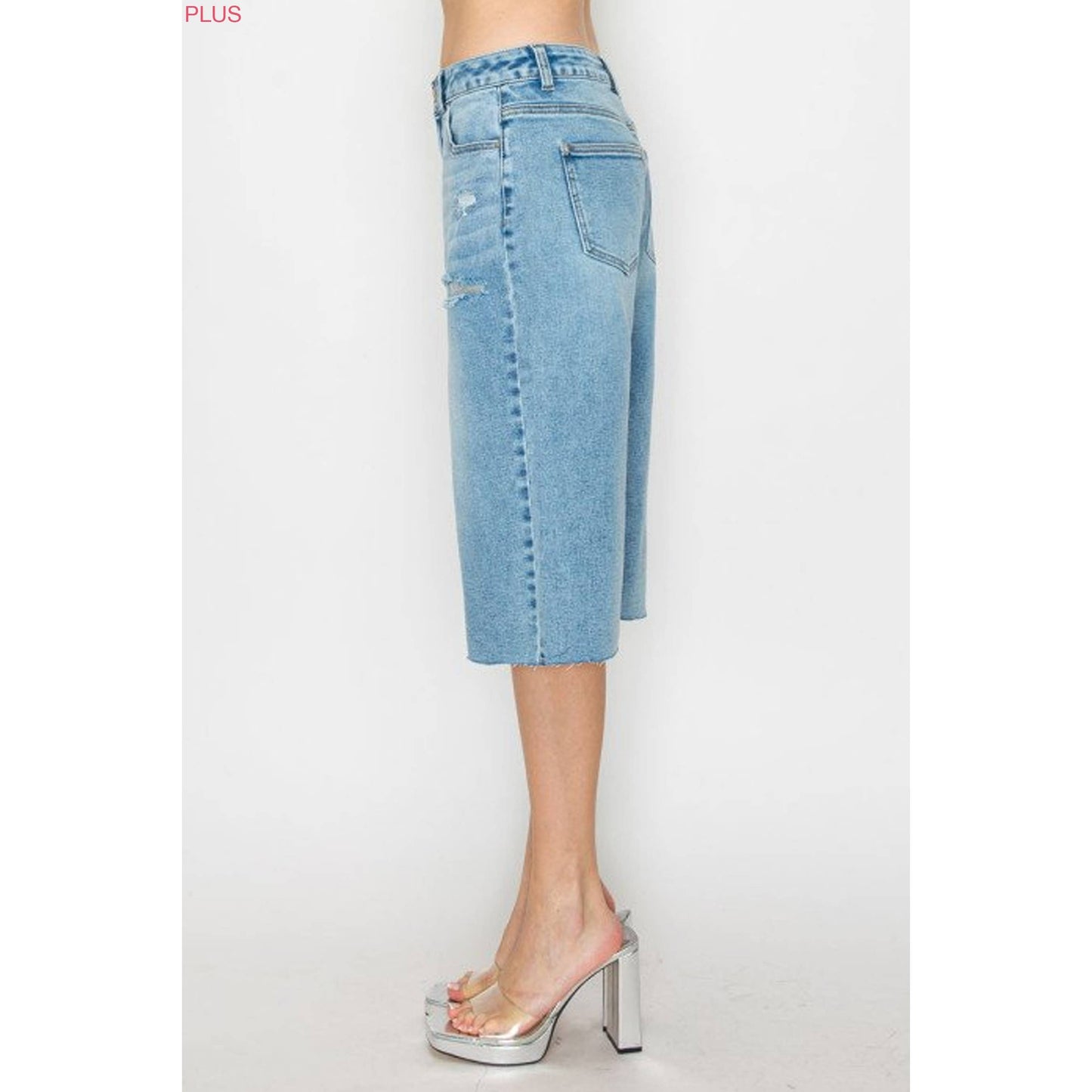 PLUS RAW HEM BERMUDA DENIM SHORTS