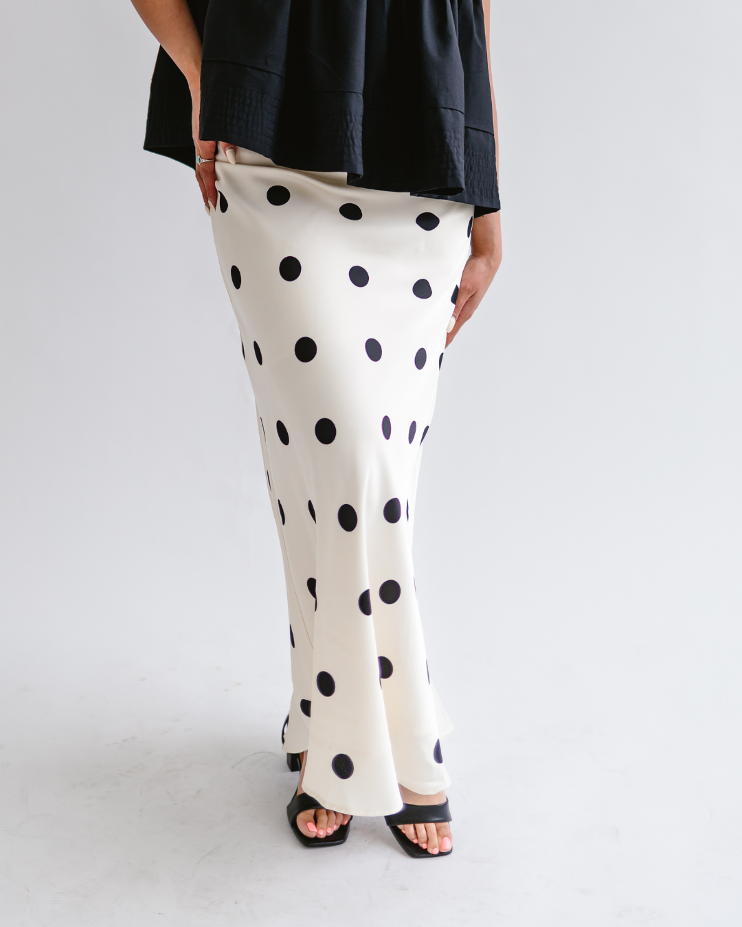 Polka Dot Satin Maxi Skirt