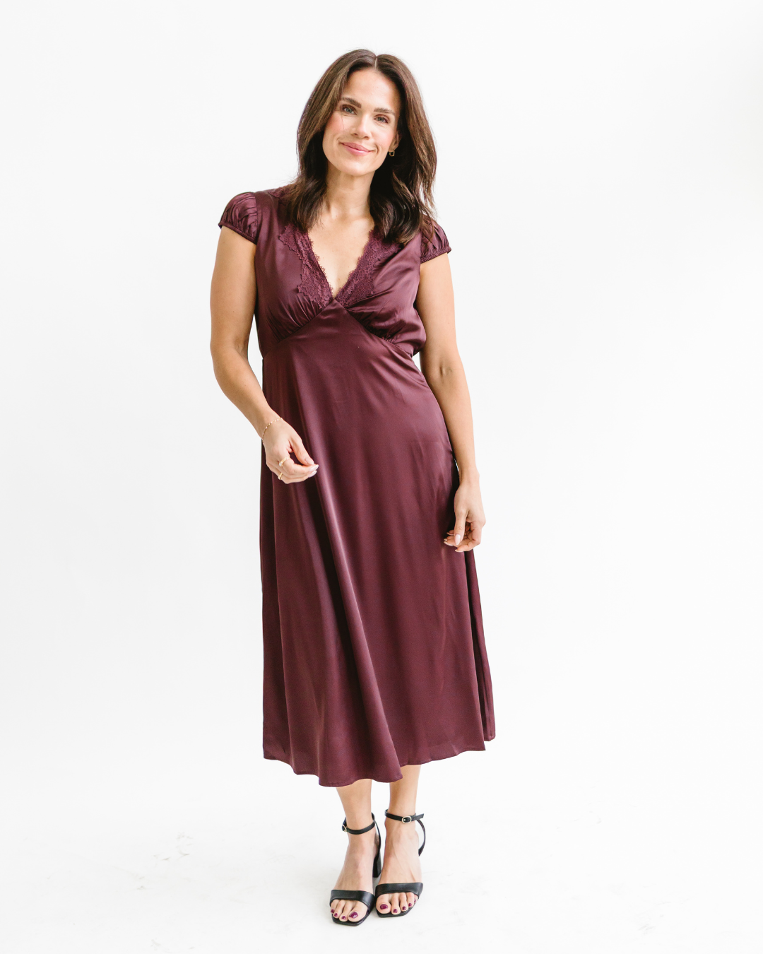 Satin Lace trim Midi Dress