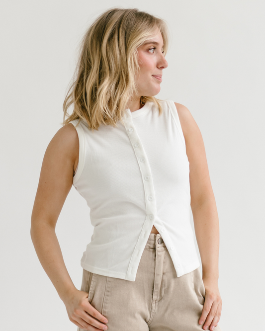 Ribbed Buttoned Tank Top