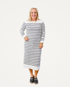  A woman models a chic striped dress