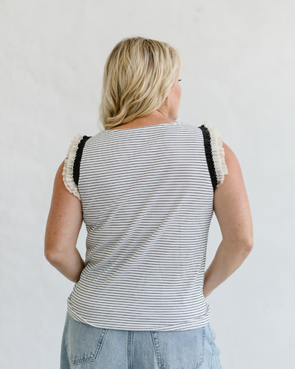 Stripe Ruffle Contrast Trim Tank Top