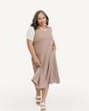 Plus size taupe maxi dress with a solid V-neck design.