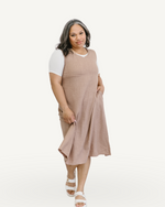 Plus size taupe maxi dress with a solid V-neck design.