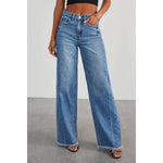 Wide Leg Side Seam Stitching Frayed Hem Jeans