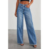 Wide Leg Side Seam Stitching Frayed Hem Jeans