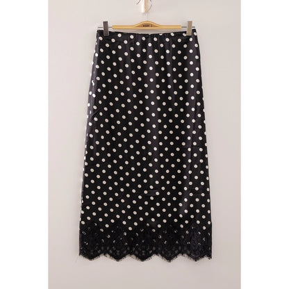 Polk-a-Dot Lace Trim Satin Midi Skirt