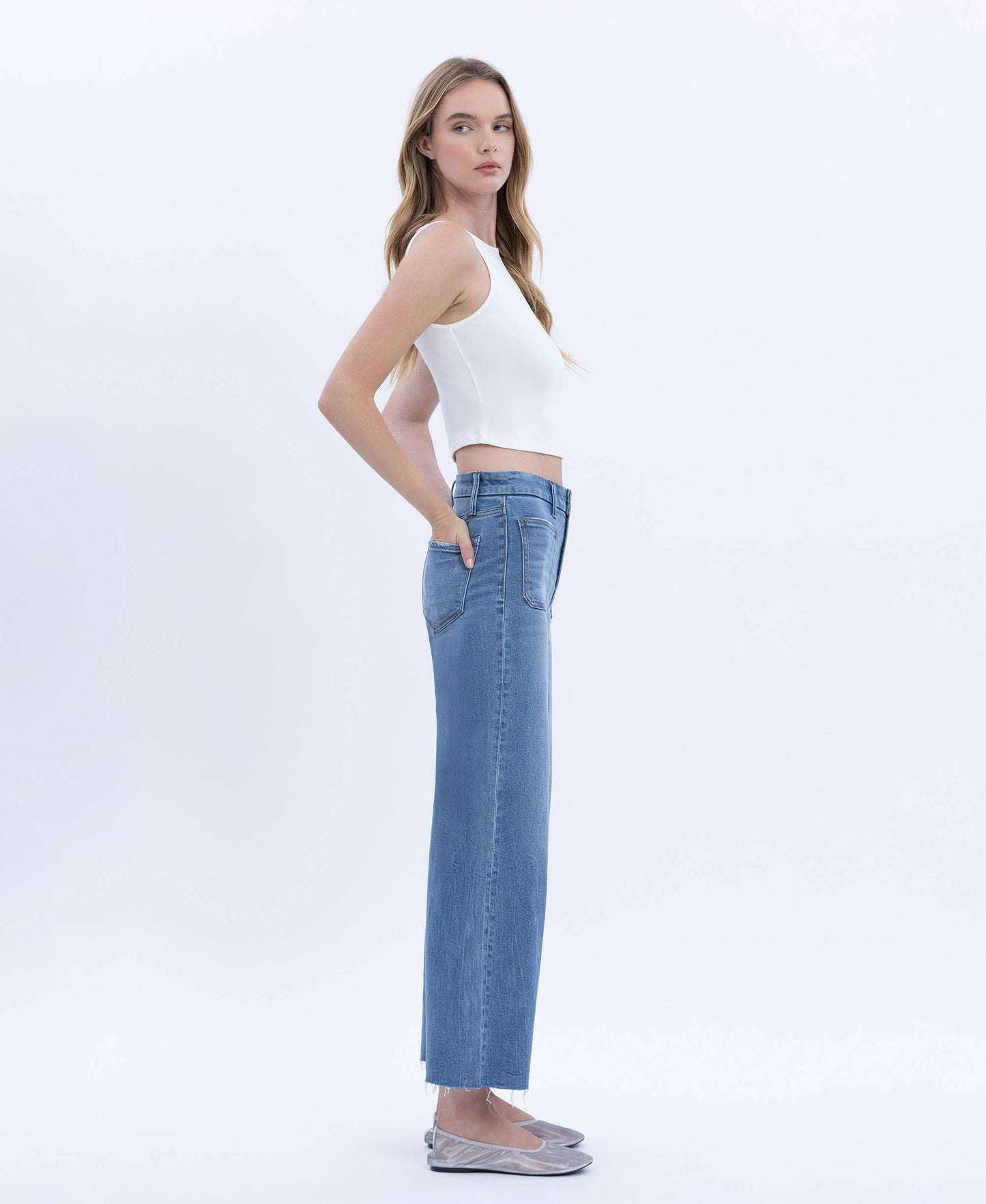 HIGH RISE COMFORT WAISTBAND CROP WIDE JEANS