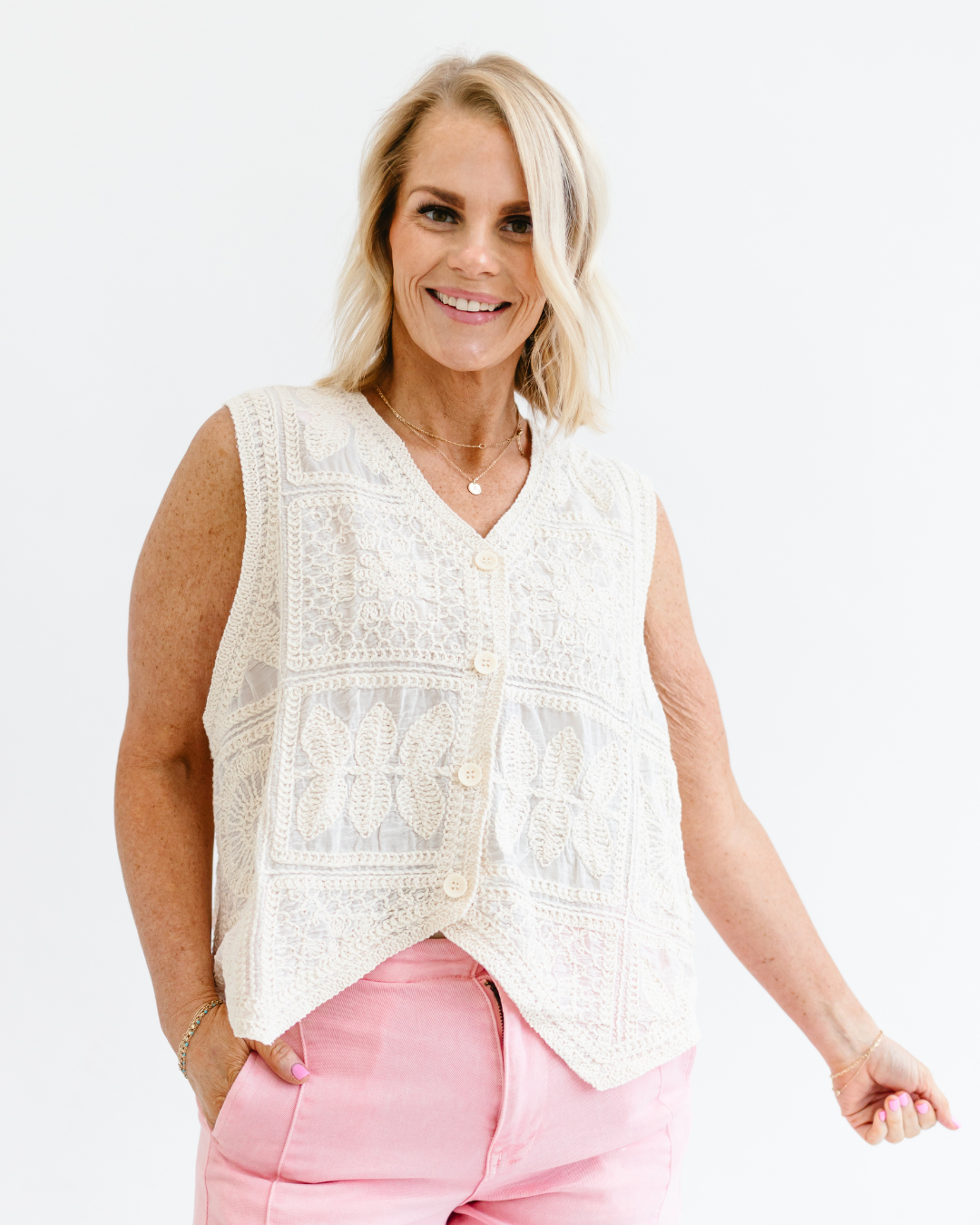 Elegant V-Neck Embroidered Vest