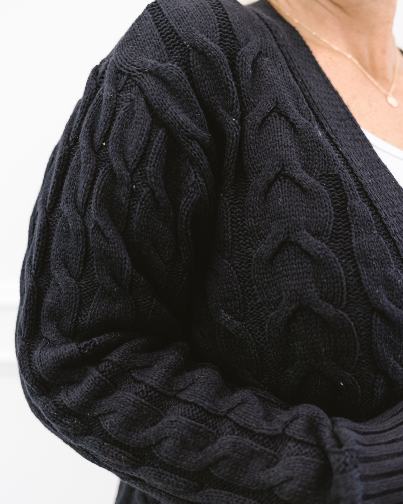 Cable Knit Open Front Side Pocket Cardigan