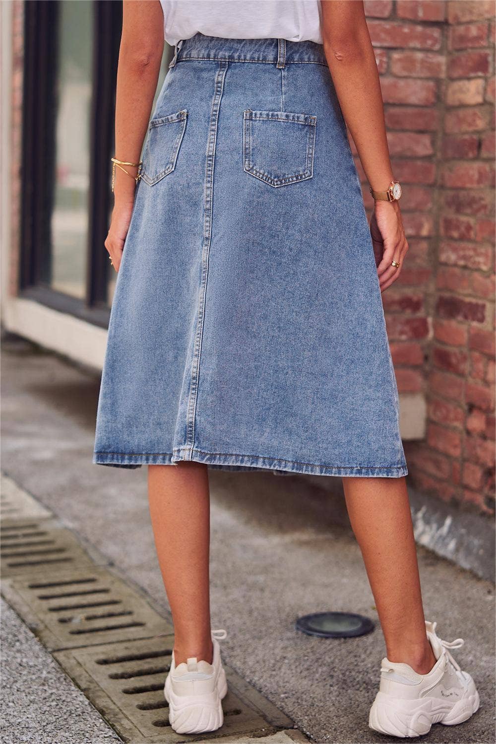 A-line midi denim skirt