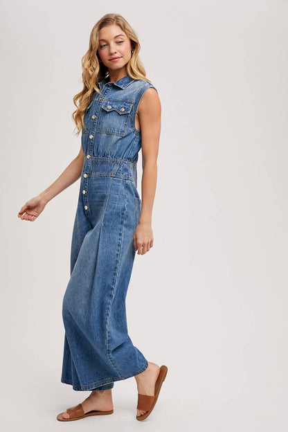 DENIM SLEEVELESS SHIRT JUMPSUIT
