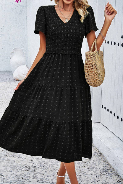 V-Neck Print Short Sleeve Dresses