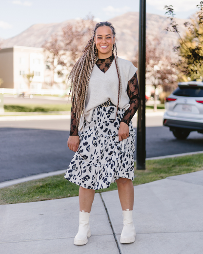 Animal Print Tiered Midi Skirt