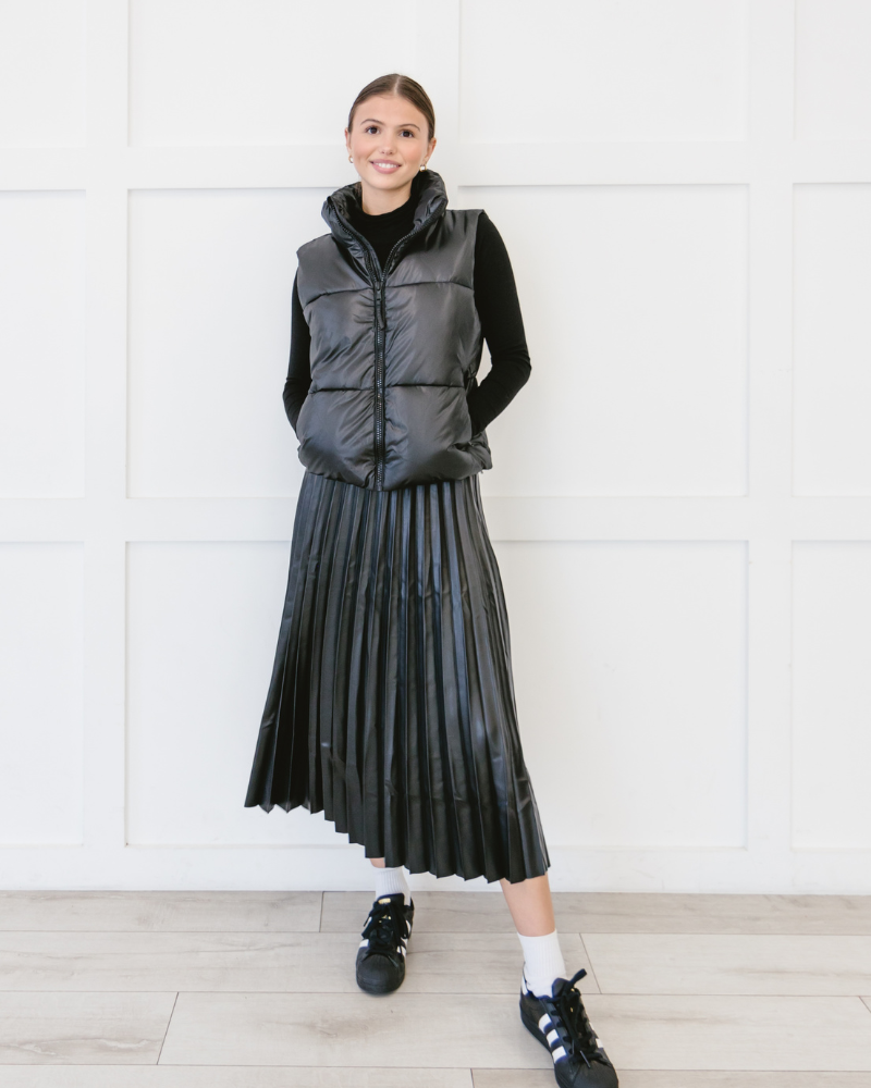 Faux Leather Pleated Midi Skirts