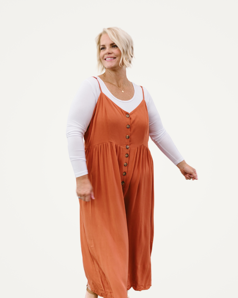 Button Down Rayon Crepe Jumpsuit