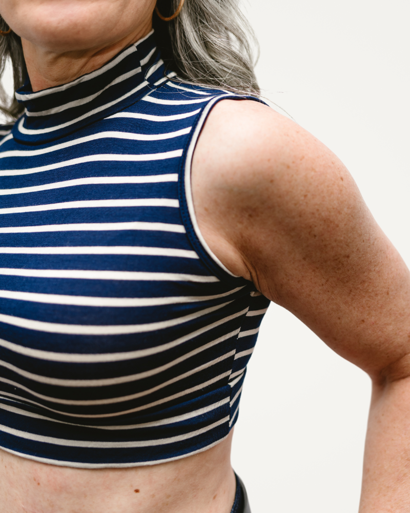 Striped Sleeveless Mock